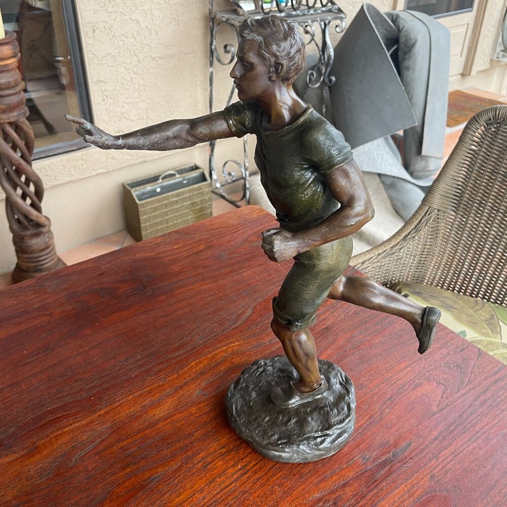 Art Nouveau Athlete Runner Statue Signed G. Demange In Regulates